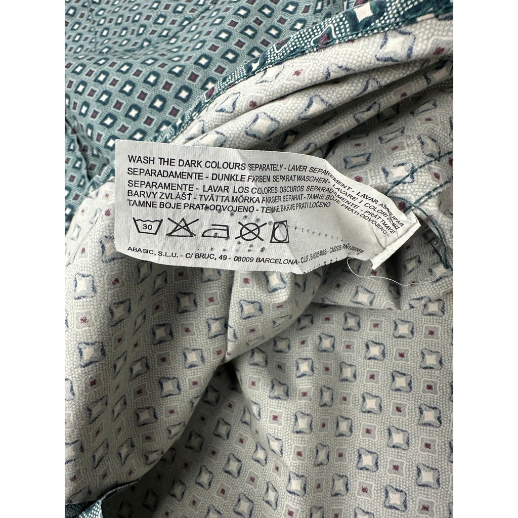 Desigual Abstract Happy Every Time Regular Fit Long Sleeve Shirt in Hunter Green, Brown, Light Cream — Size Small // Preowned