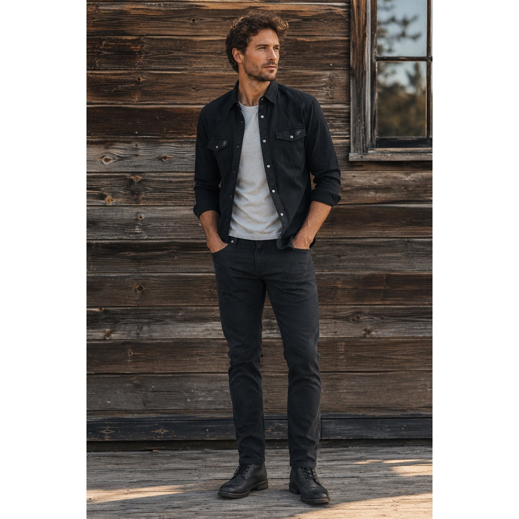 Buffalo David Bitton Ash Slim Garment Dyed Black Stretch Jeans — 31x34