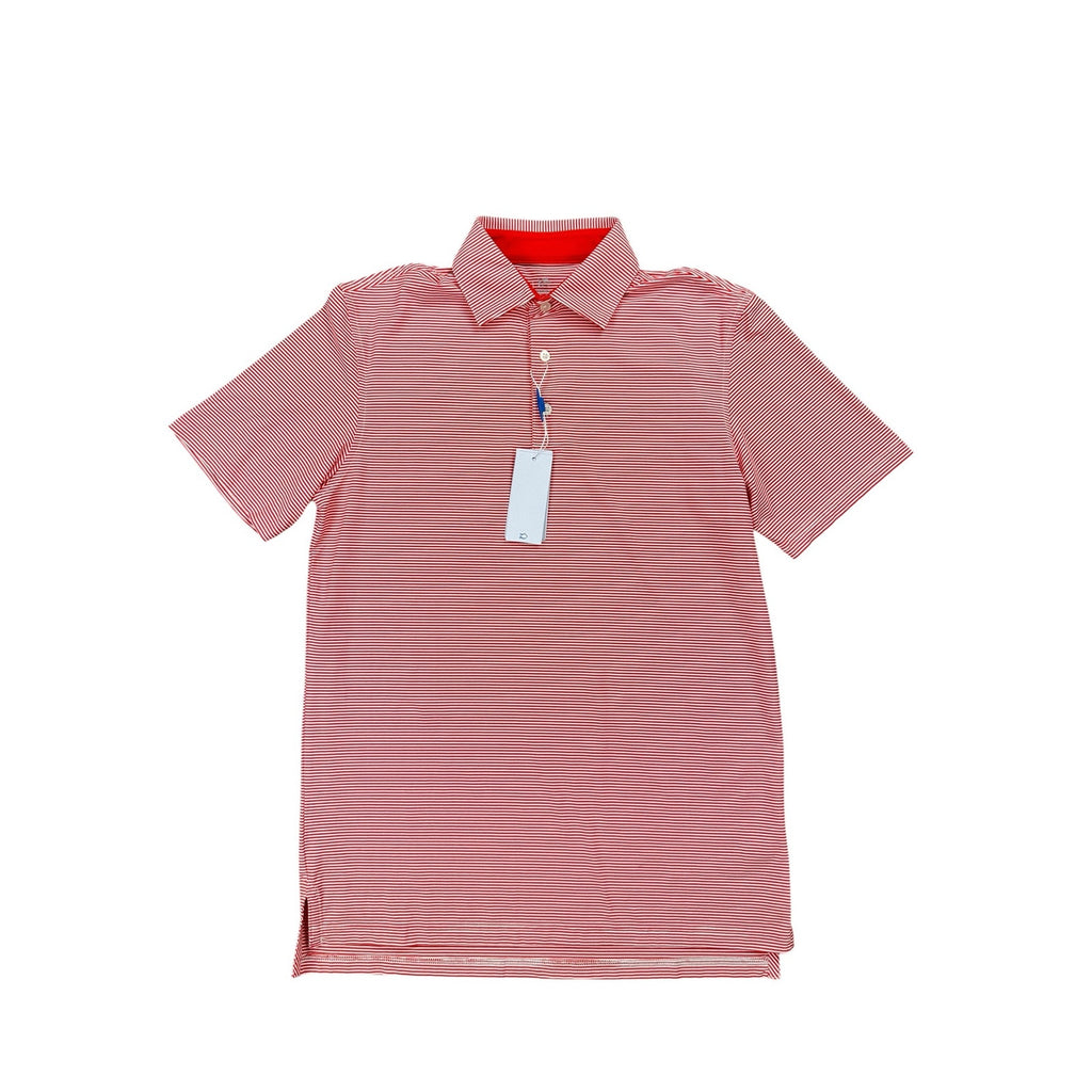 Southern Tide Brrr Meadowbrooke Striped Golf Polo in Poppy Red and White — Size Small