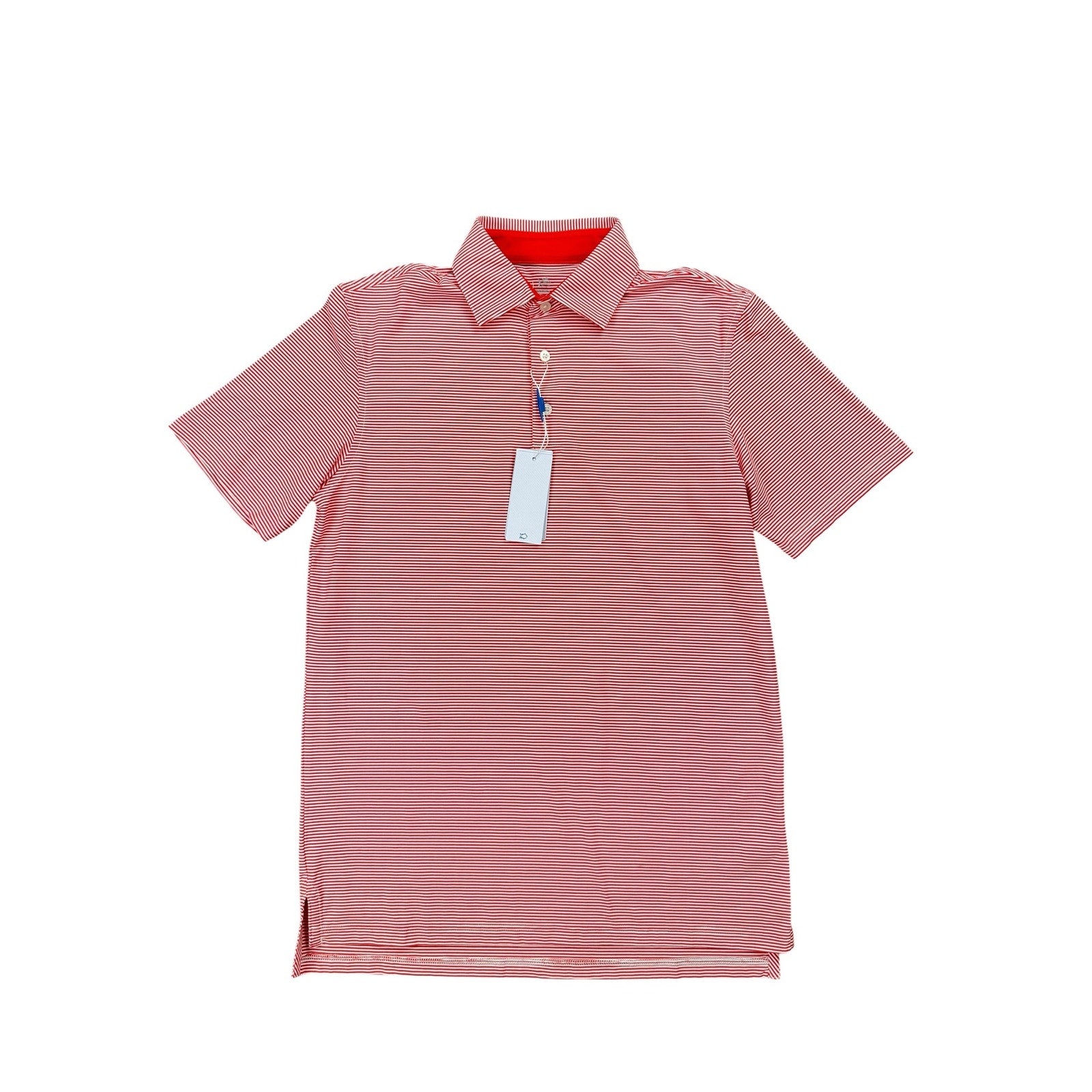 Southern Tide Brrr Meadowbrooke Striped Golf Polo in Poppy Red and White — Size Small