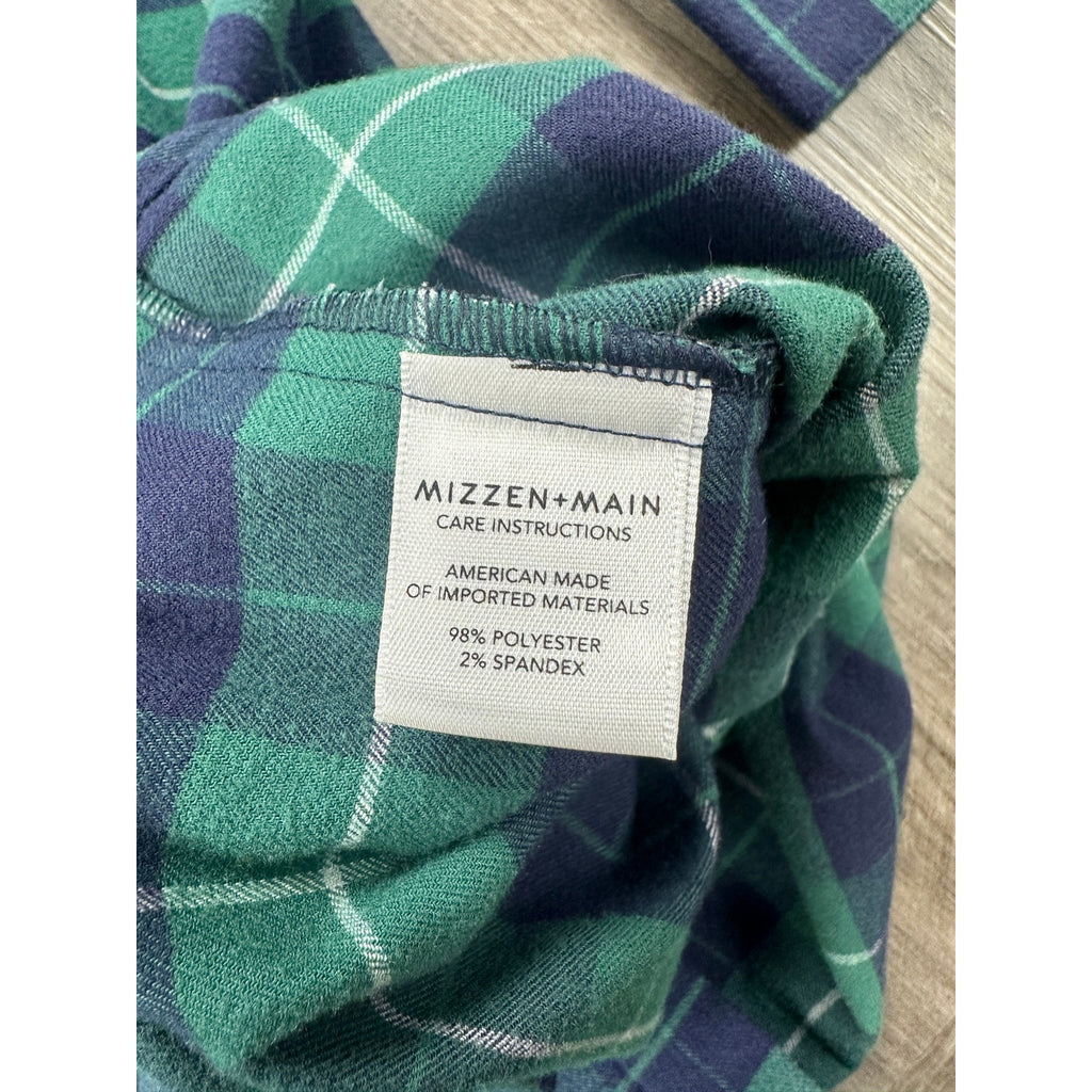 Mizzen+Main Flannel Plaid Trim Fit Long Sleeve Button Down in Green, Navy and White — Size 2XL // Preowned