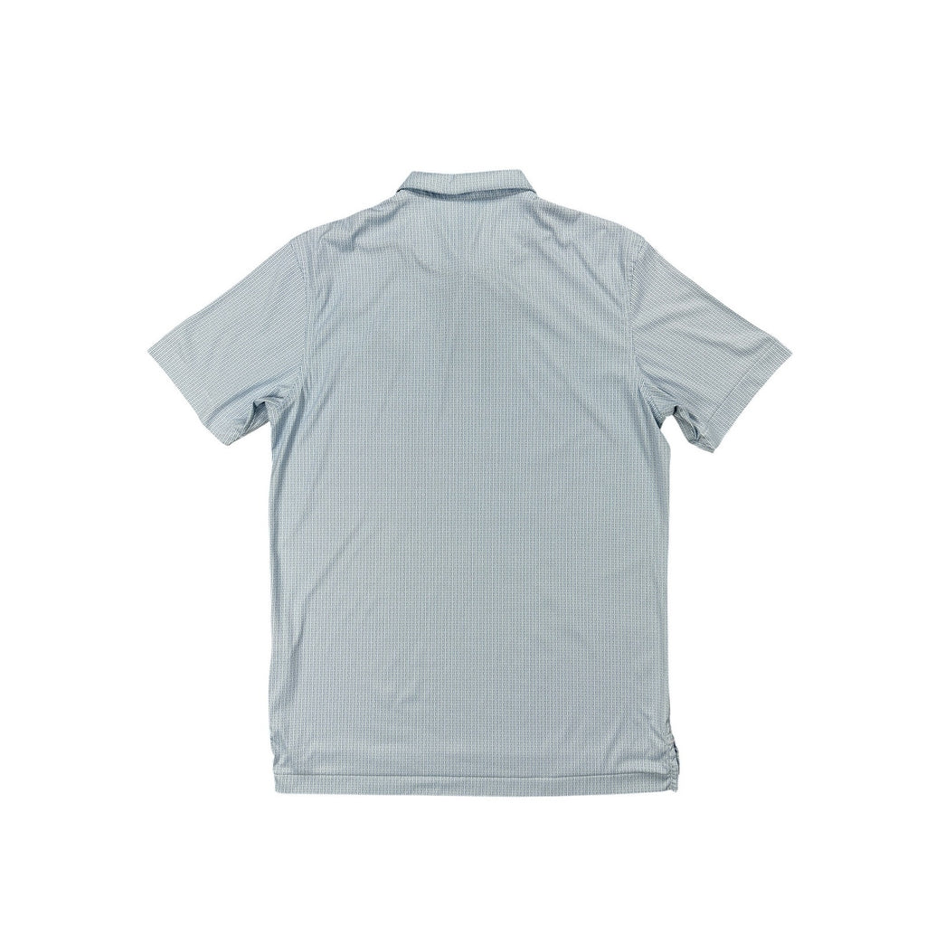 Peter Millar Featherweight UPF 50+ Golf Polo in Blue Green and White Geo Print — Size Small // Preowned