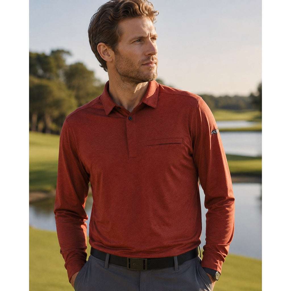 KJUS Inverness Tech Long Sleeve Polo in Cedar Red — Size 52 (Large)