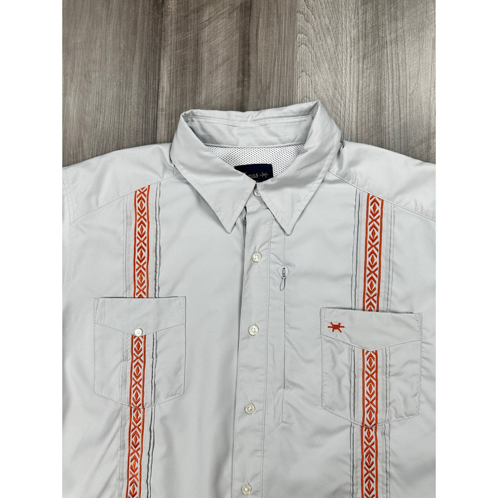 Texas Standard Guayabera Libre Western Performance Shirt in Gray and Orange — Size XL // Preowned