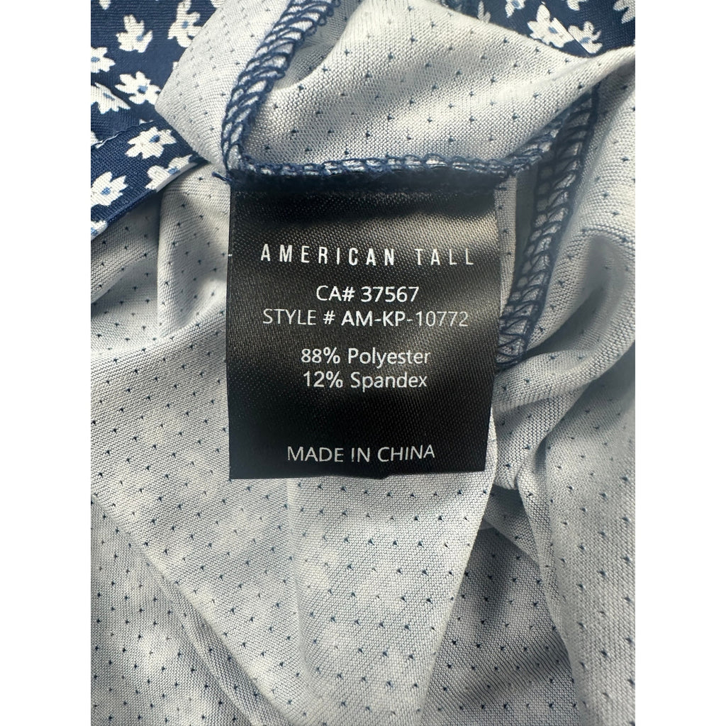 American Tall Floral Mesh Performance Polo in Navy, Blue, White — Size Small // Preowned