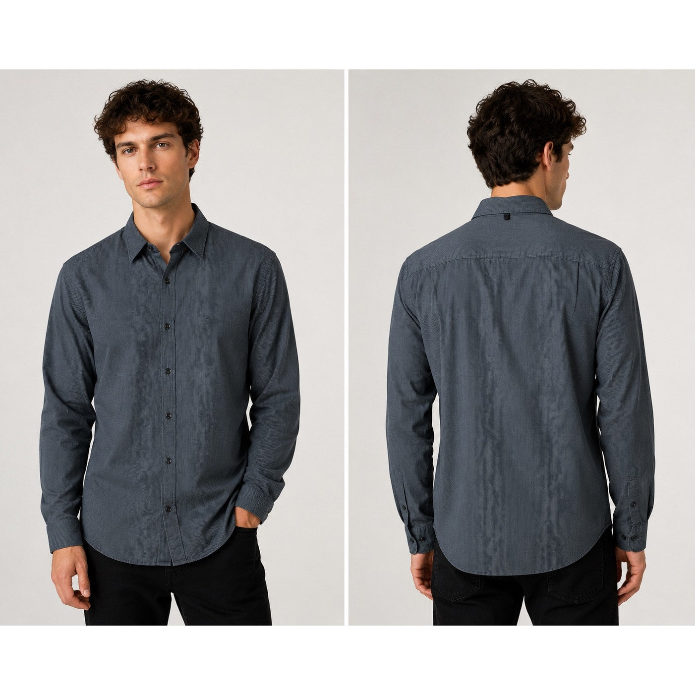 rag and bone Zane Poplin Wave Pinstripe Long Sleeve Button Down in Black and Gray — Size Large
