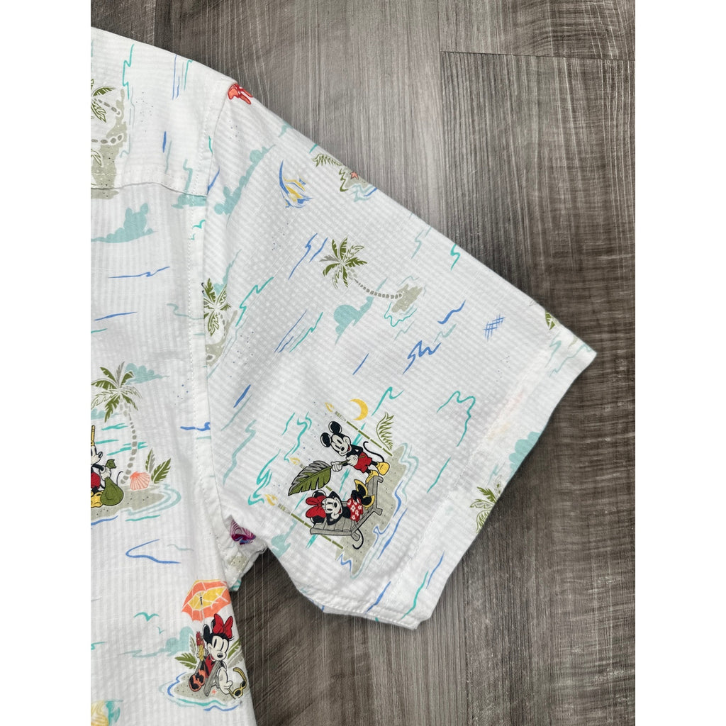 Disney x Tommy Bahama Short Sleeve Beach Vacation Shirt in White with Multi Print — Size Medium // Preowned