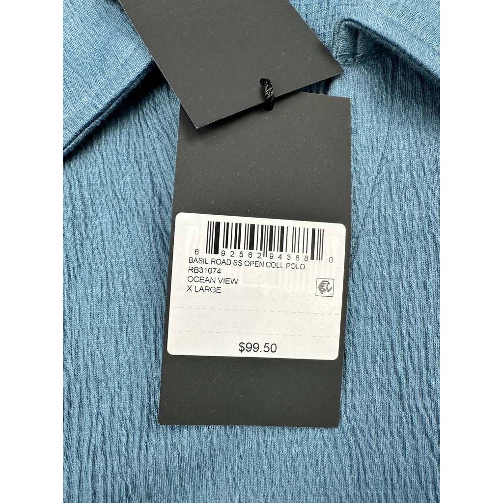 Robert Barakett Basil Road Short Sleeve Open Collar Polo in Ocean View — Size XL