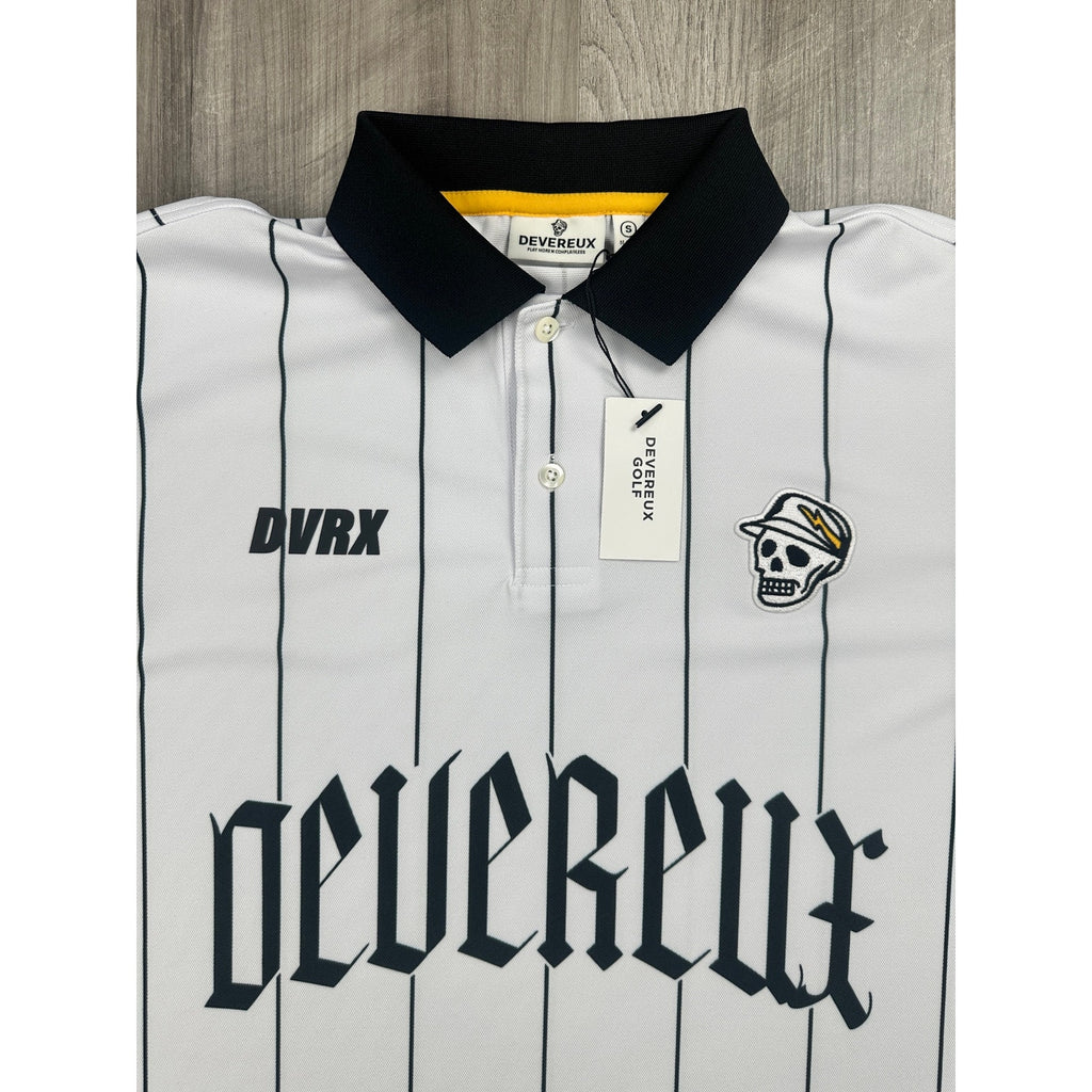 Devereux Golf DVRX Pinstripe Old English Skull Performance Polo — Size Small