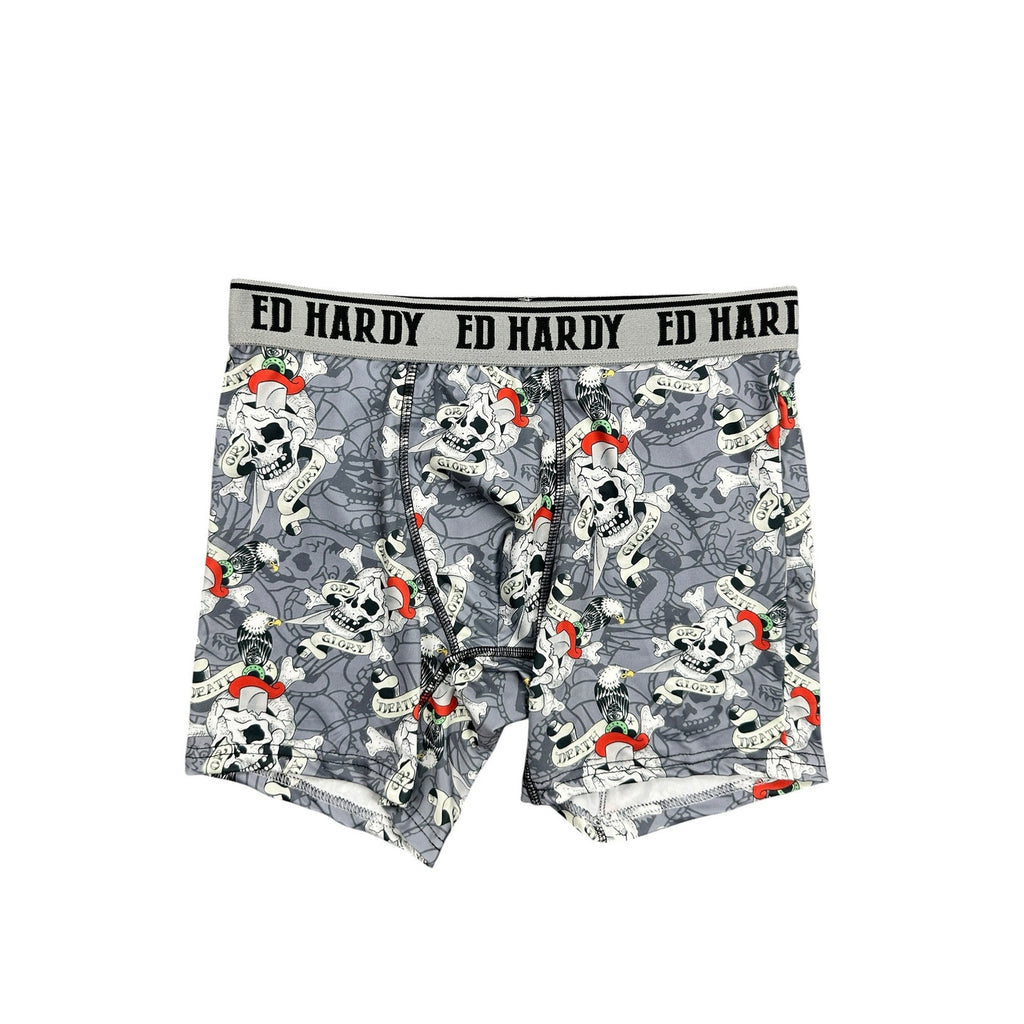 Ed Hardy Death or Glory Skull Eagle Microfiber Boxer Brief in Gray — Size Small