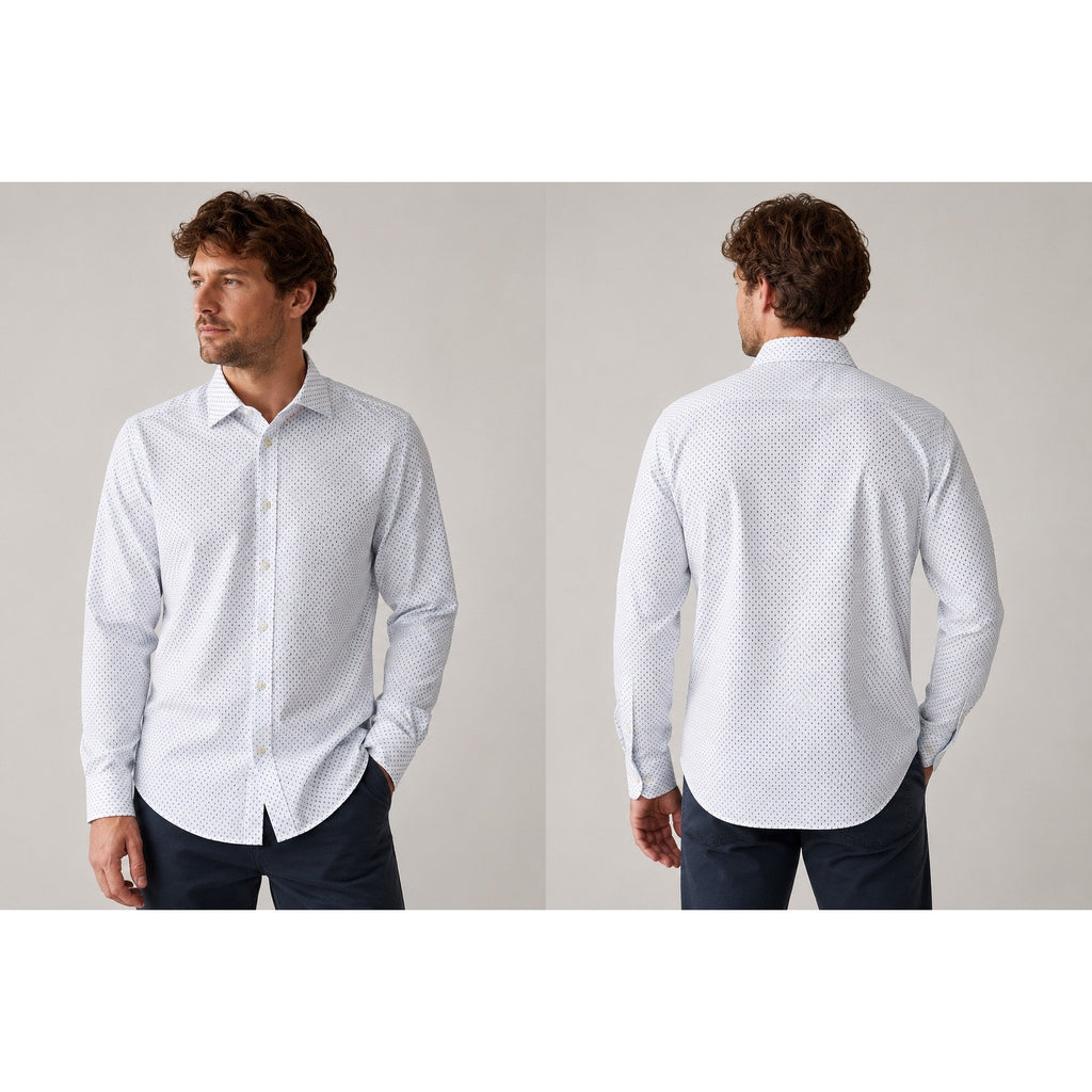 Bonobos Tailored Fit Long Sleeve Button Down in White with Blue and Green Leaves — Size 17.5/36 (XL)