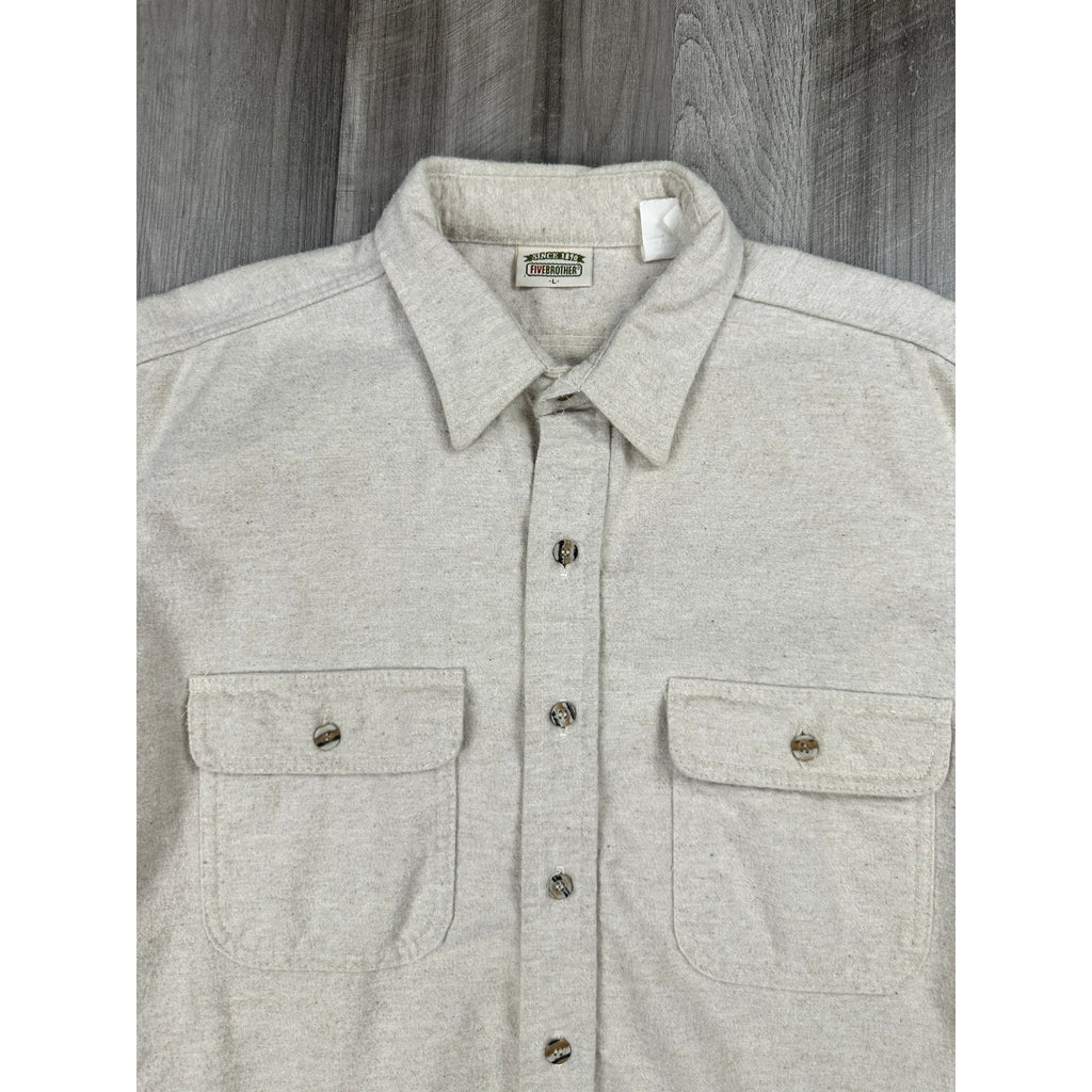FiveBrother Vintage Made in USA Brawny Flannel Long Sleeve Shirt in Natural — Size Large // Preowned