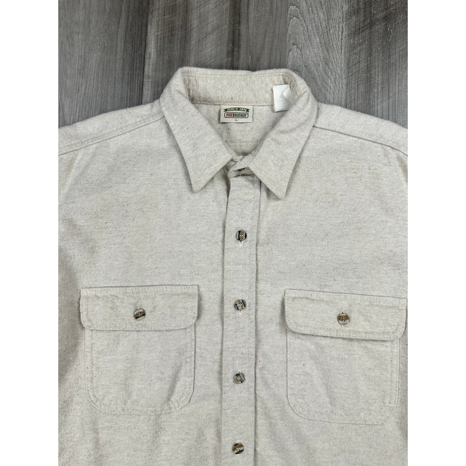FiveBrother Vintage Made in USA Brawny Flannel Long Sleeve Shirt in Natural — Size Large // Preowned