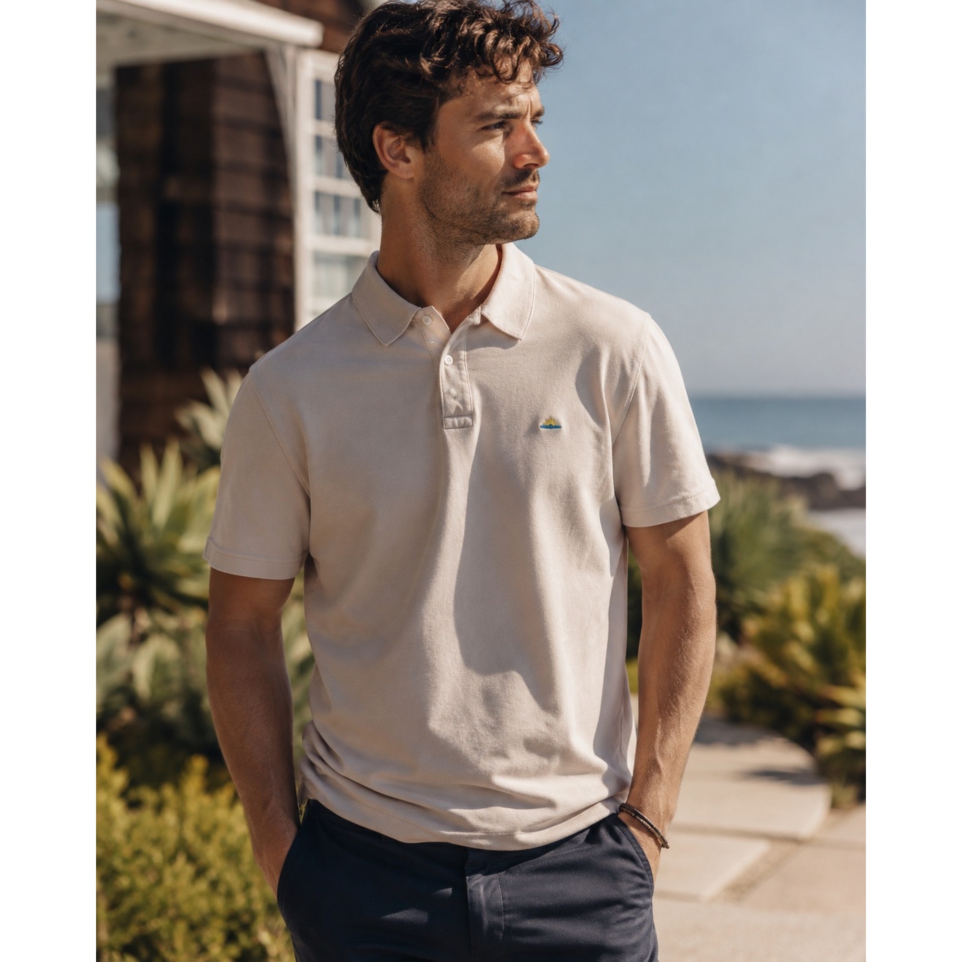 Faherty Sunwashed Pique Polo in Quartz Pink — Size Large // Preowned