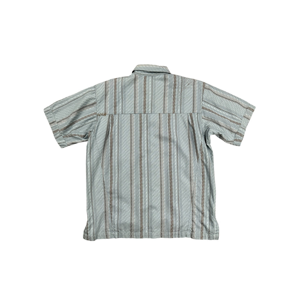 Mountain Hardwear Short Sleeve Geo Striped Button Down in Gray Multi — Size Large // Preowned