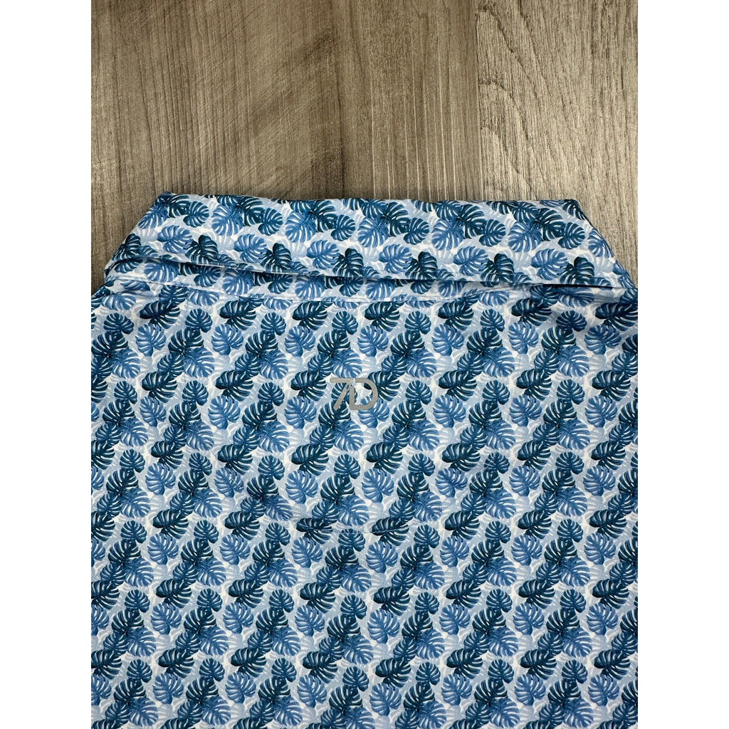 7 Diamonds Palm Leaf 4 Way Stretch Performance Jersey Polo in Blue — Size XL