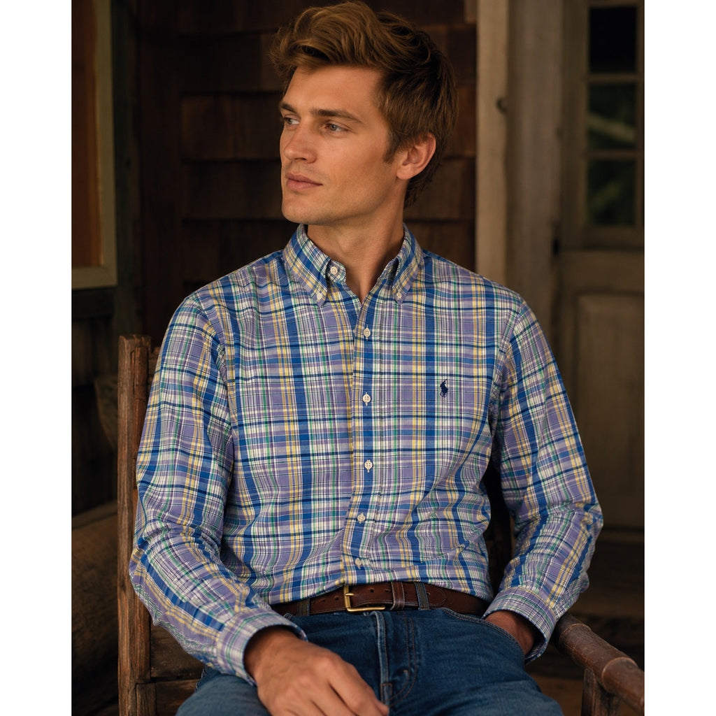 Polo Ralph Lauren Classic Fit Plaid Long Sleeve Button Down in Purple Blue Yellow Green White — Size Small // Preowned