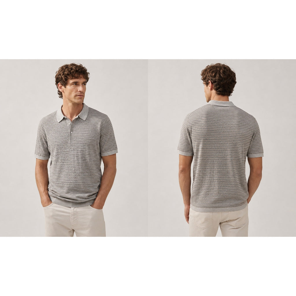 Billy Reid Vintage Striped Sweater Polo in Gray — Size 2XL