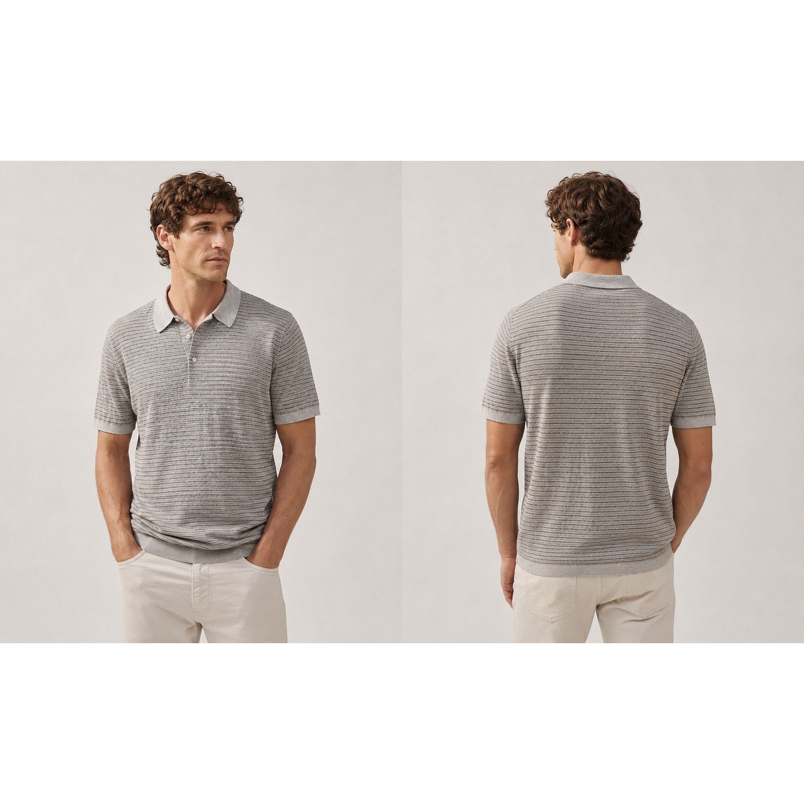 Billy Reid Vintage Striped Sweater Polo in Gray — Size 2XL