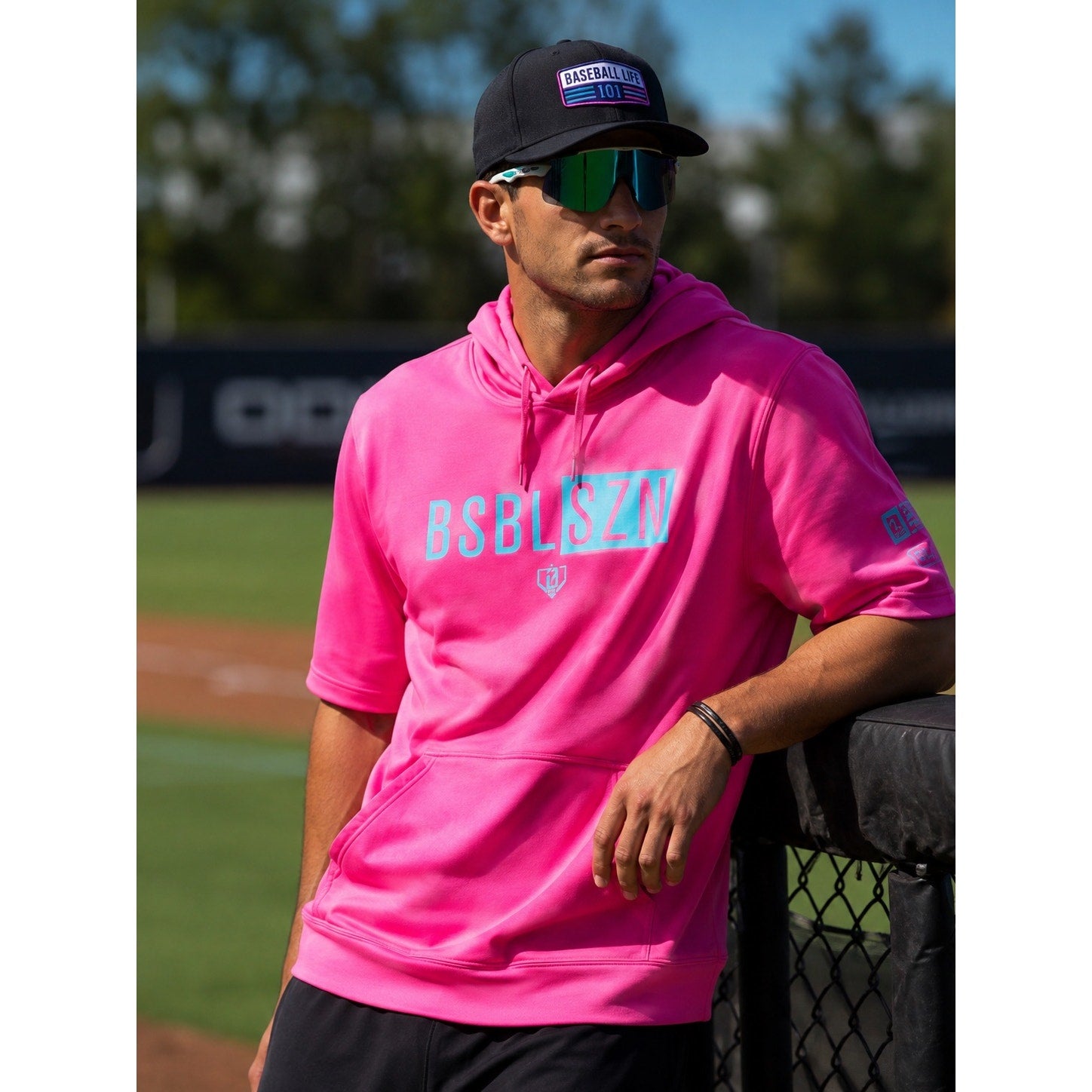 Baseball Lifestyle 101 BSBL-SVN Short Sleeve V2 Hoodie in Cotton Candy Pink — Size Large