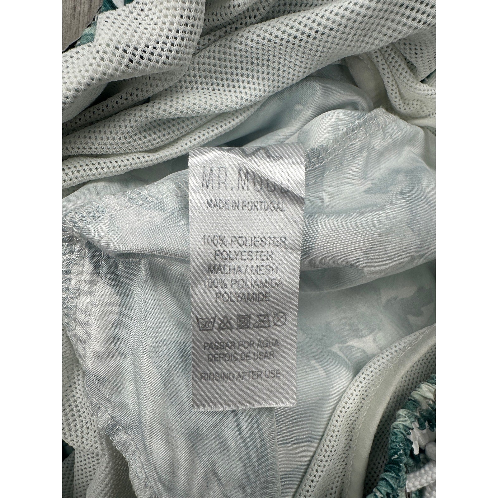 Mr. Mood Tropical Palms Swim Trunks in Green, White — Size Medium // Preowned