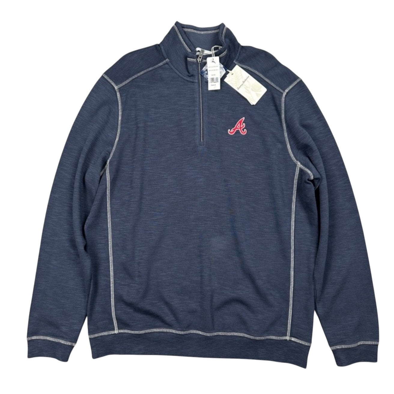 Atlanta Braves Tommy Bahama Tobago Bay Quarter Zip Pullover - XLT