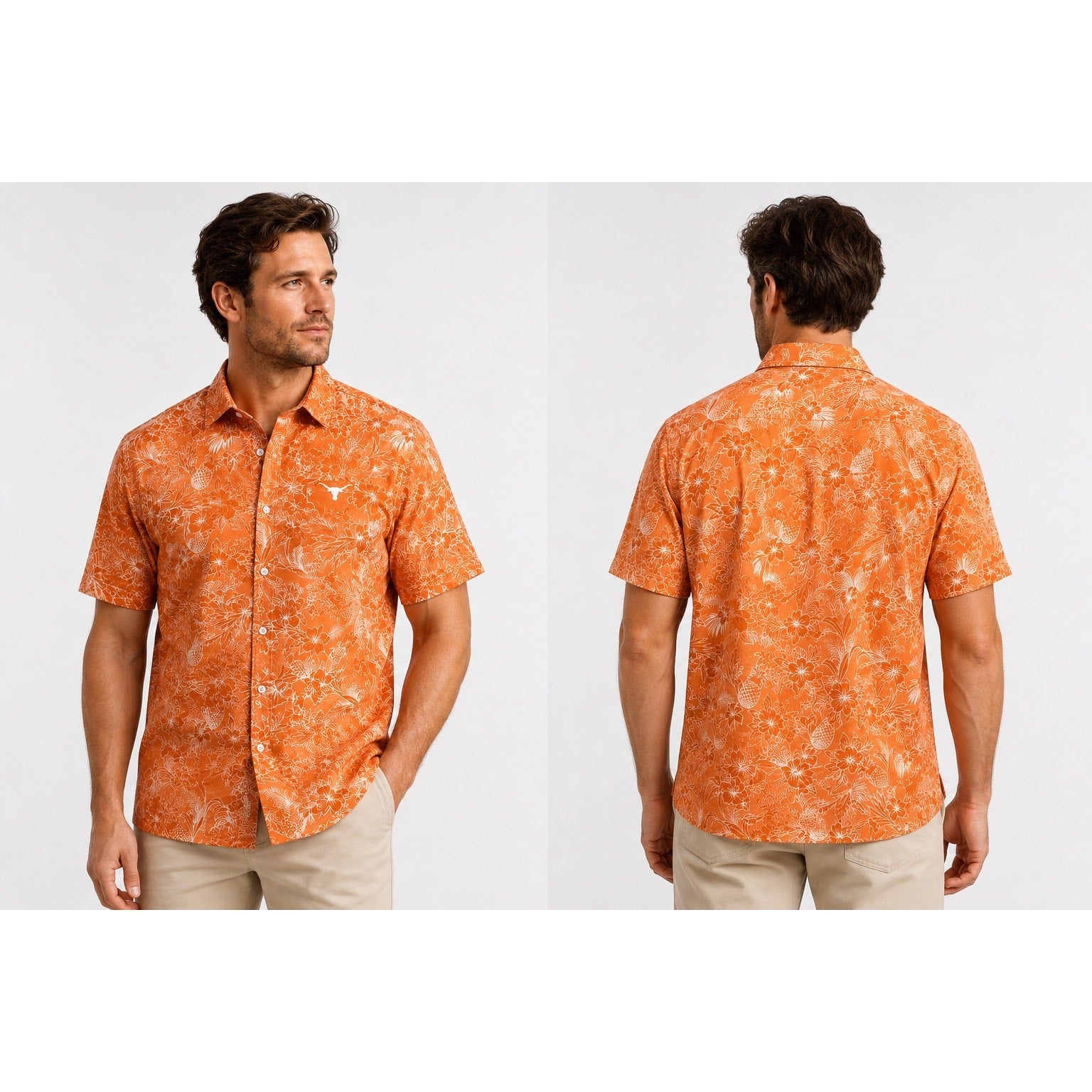 Tommy Bahama Texas Longhorns Hawaiian Cotton Short Sleeve Camp Shirt in Orange, White — Size 2XL // Preowned