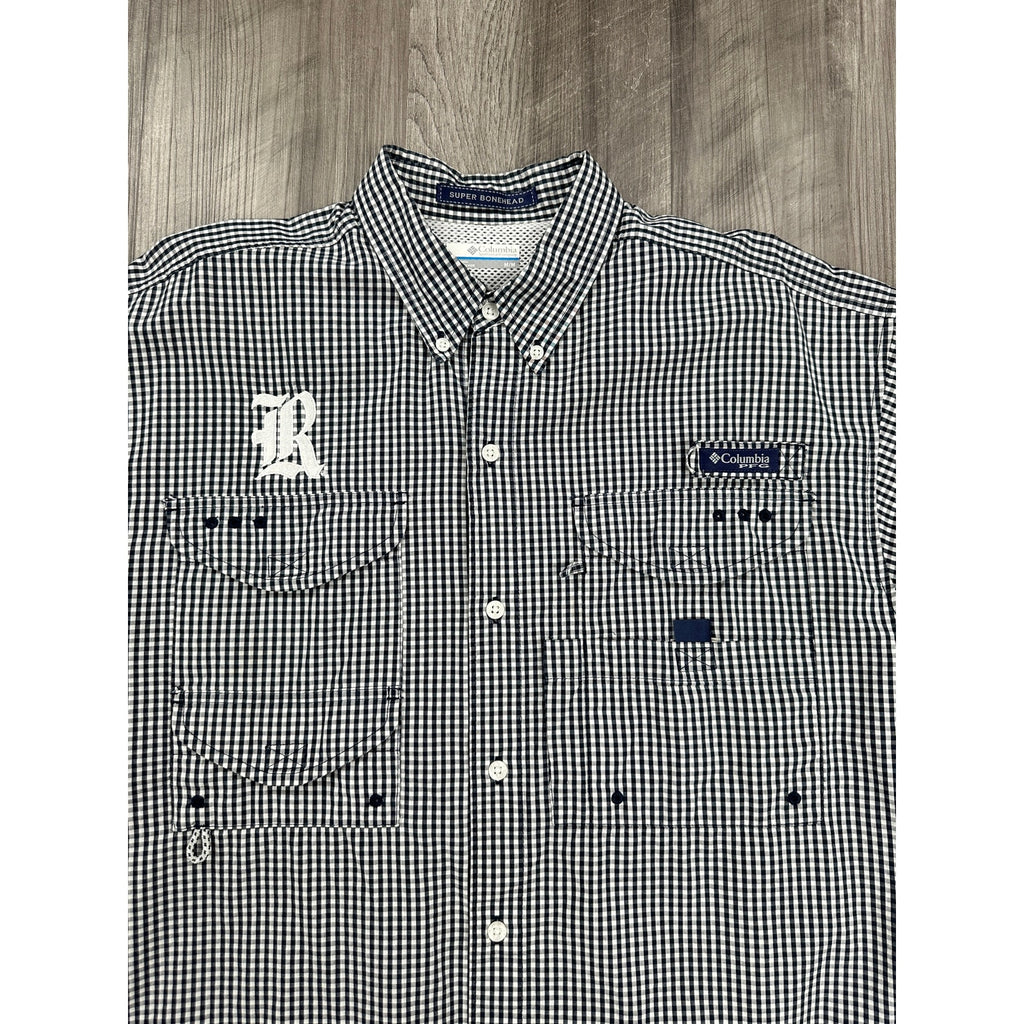 Columbia Rice Owls Super Bonehead PFG Vented Button Down in Navy Gingham — Size M // Preowned