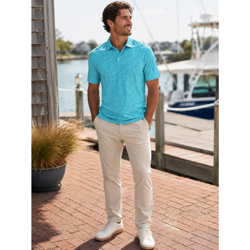 Southern Tide Driver Pineapple Paradise Performance Polo in Mint — Large