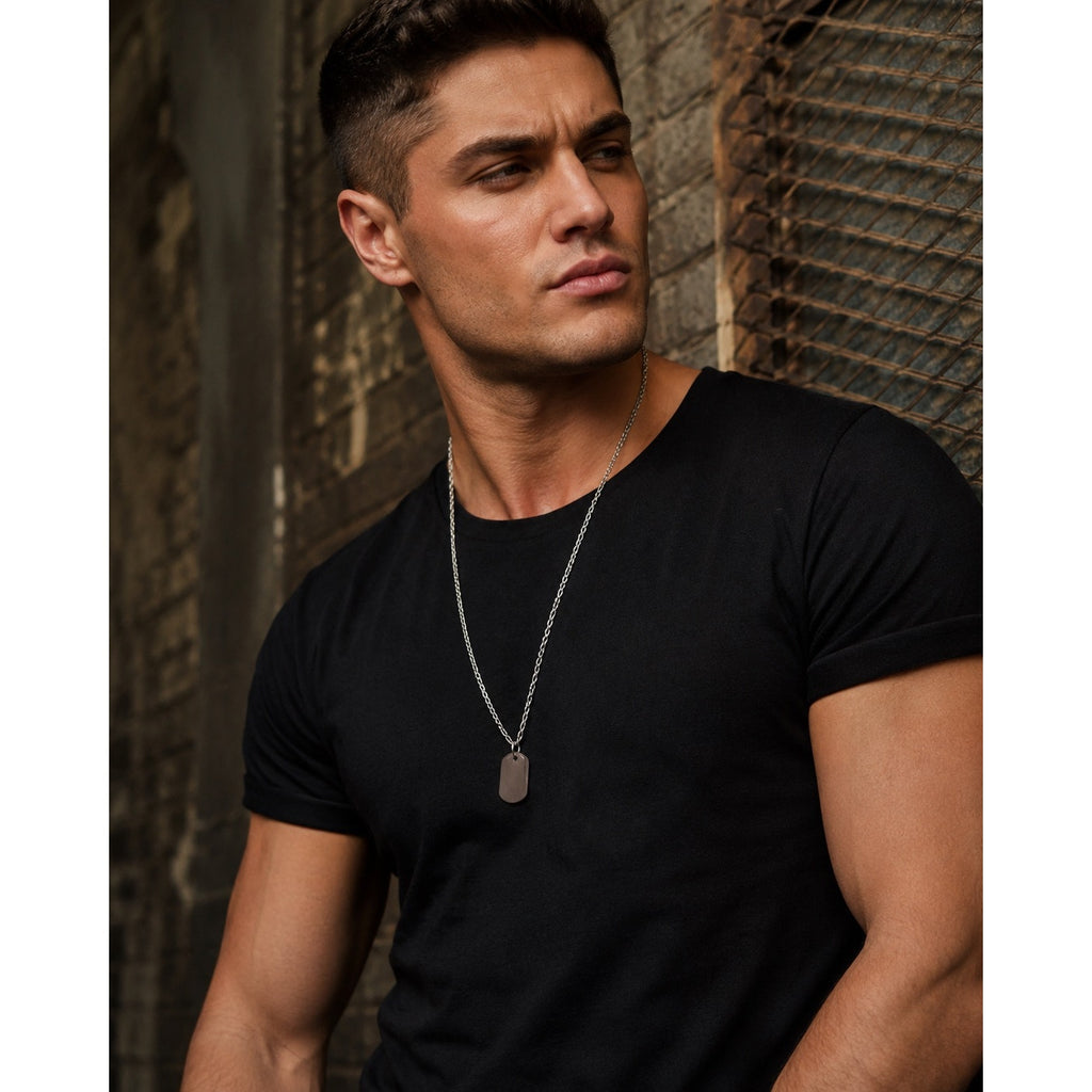 Andrew Christian Dog Tag Necklace in Silver — One Size
