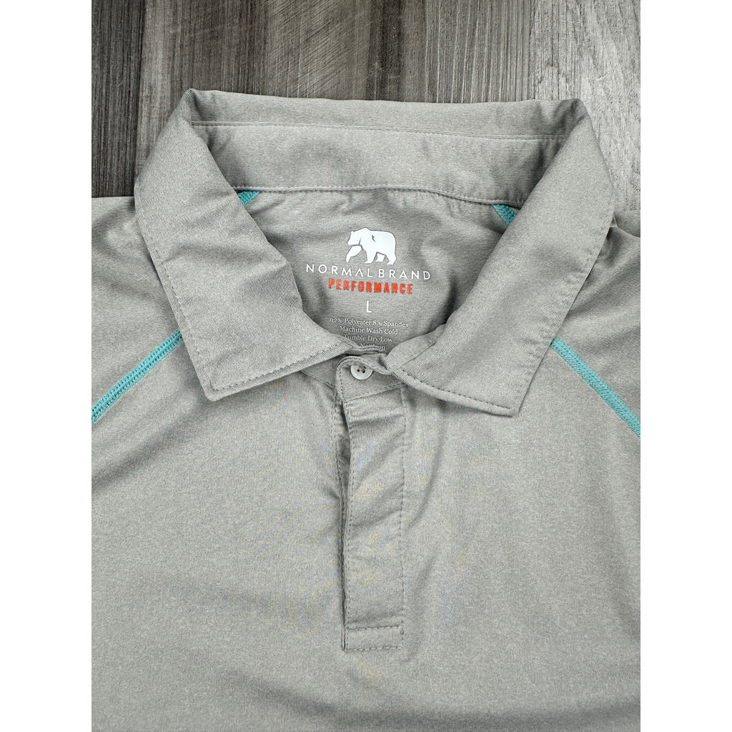 Normal Brand Performance Pique Polo in Grey with Turquoise Stitching — Size Large // Preowned