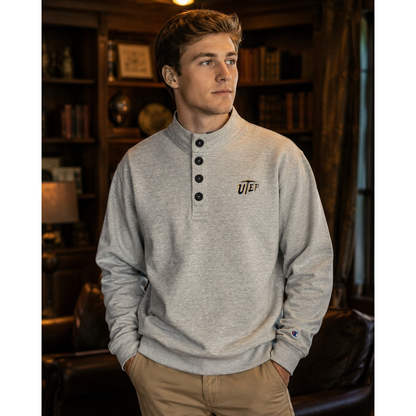 UTEP Miners Champion Heather Gray Henley Pullover Sweatshirt - 2XL