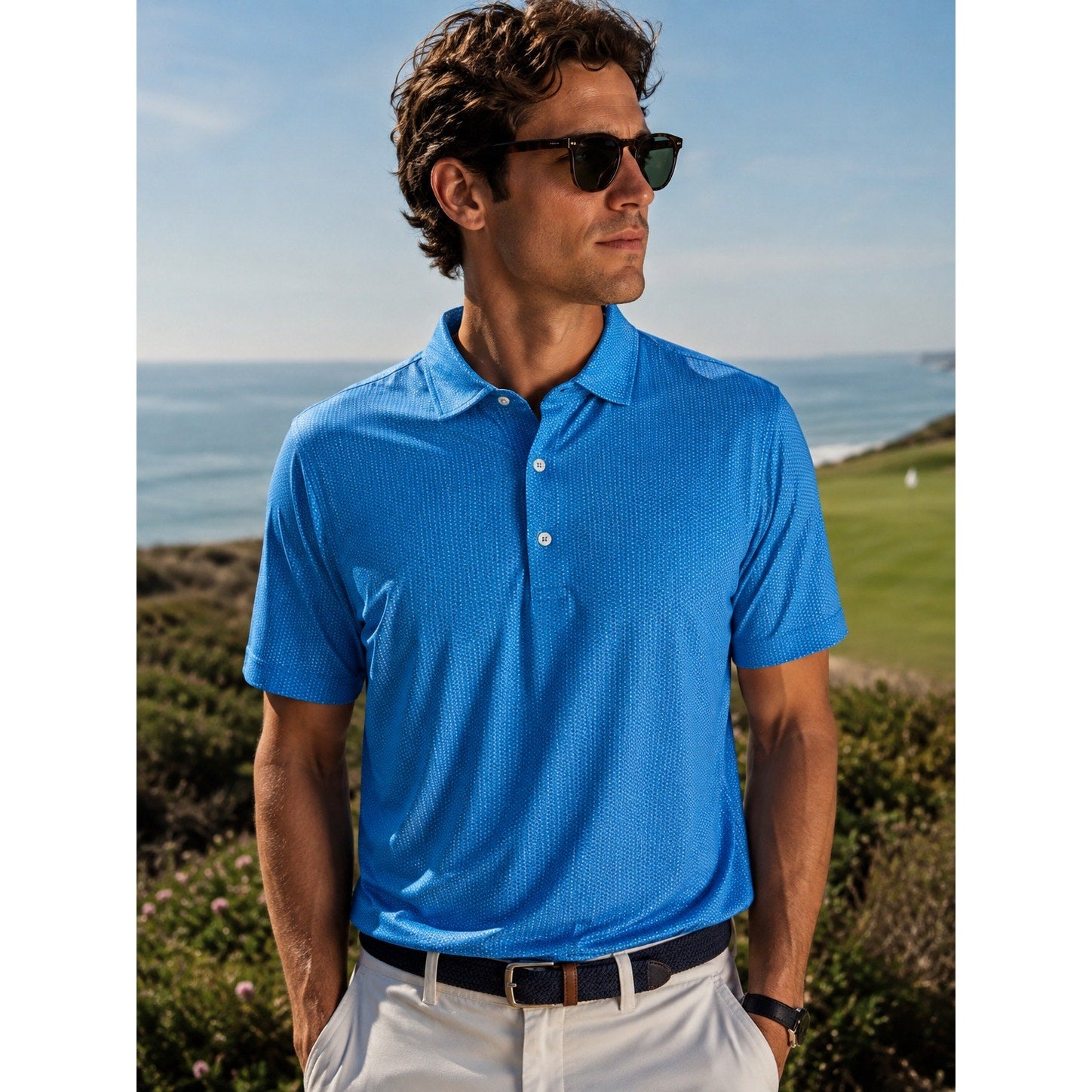 Johnnie-O Marlin Featherweight Performance Golf Polo in Palisades Blue, White — Size XL // Preowned