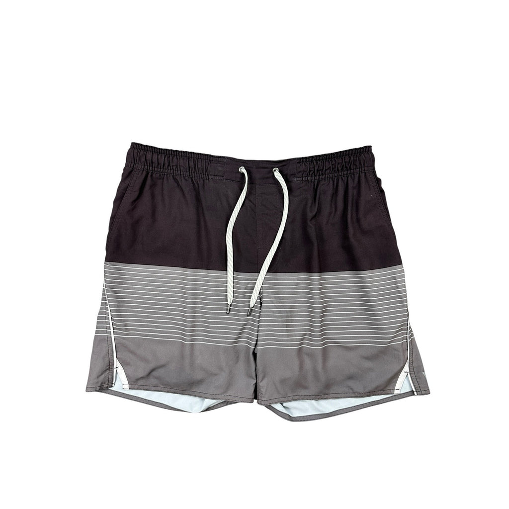 Vuori Trail Shorts 2.0 Lined in Brown Light Gray and White Stripe — Size Large // Preowned
