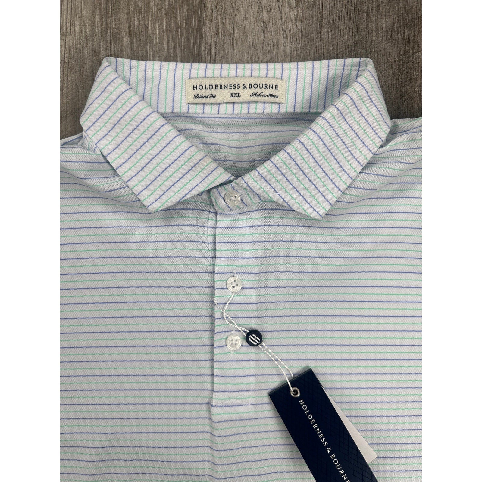 Holderness and Bourne The Gibson Shirt Tailored Fit Golf Polo in White Lavender Abaco — Size 2XL