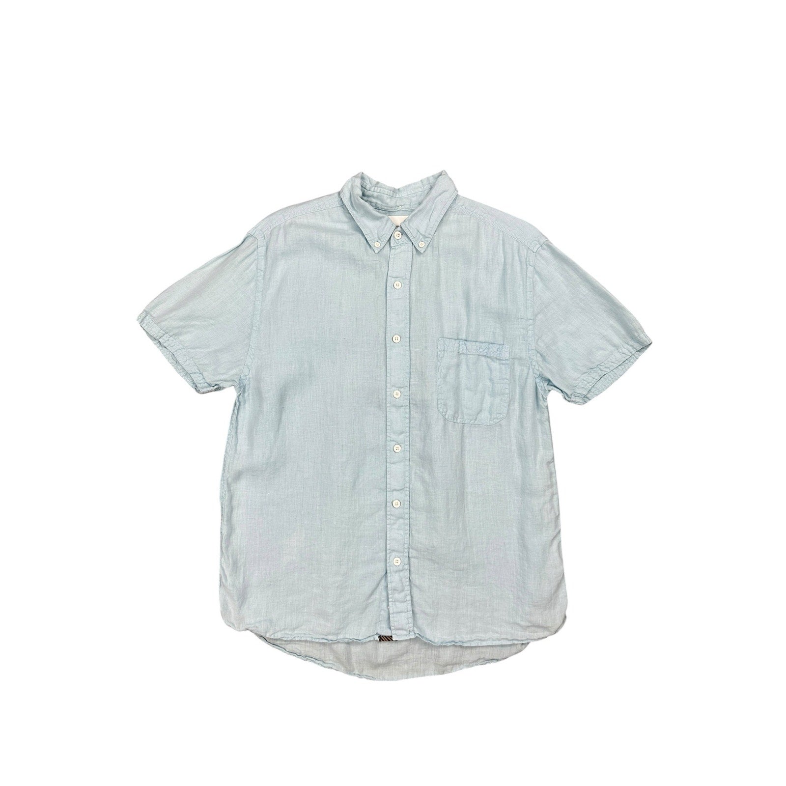 Billy Reid Linen Standard Cut Short Sleeve Button Down Shirt in Light Blue — Size Medium // Preowned