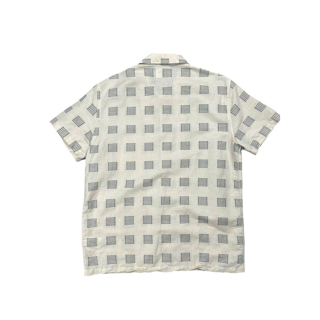 Billy Reid Short Sleeve Linen Blend Camp Shirt in Natural and Black — Size Medium // Preowned