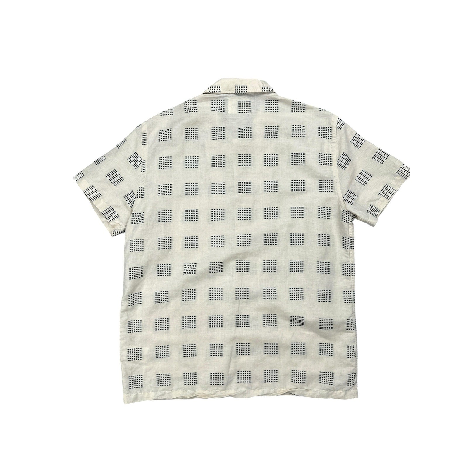 Billy Reid Short Sleeve Linen Blend Camp Shirt in Natural and Black — Size Medium // Preowned