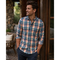 Mizzen+Main Leeward Collection Trim Fit Plaid Long Sleeve Button Down in Peach, Slate Blue, Teal, Green and White — Size 2XL // Preowned