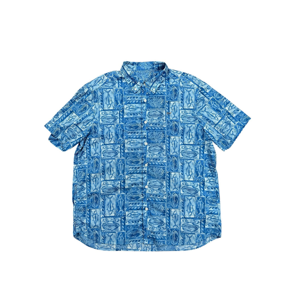 Vineyard Vines Performance Crab Fish Classic Fit Whale Shirt in Blue — Size Large