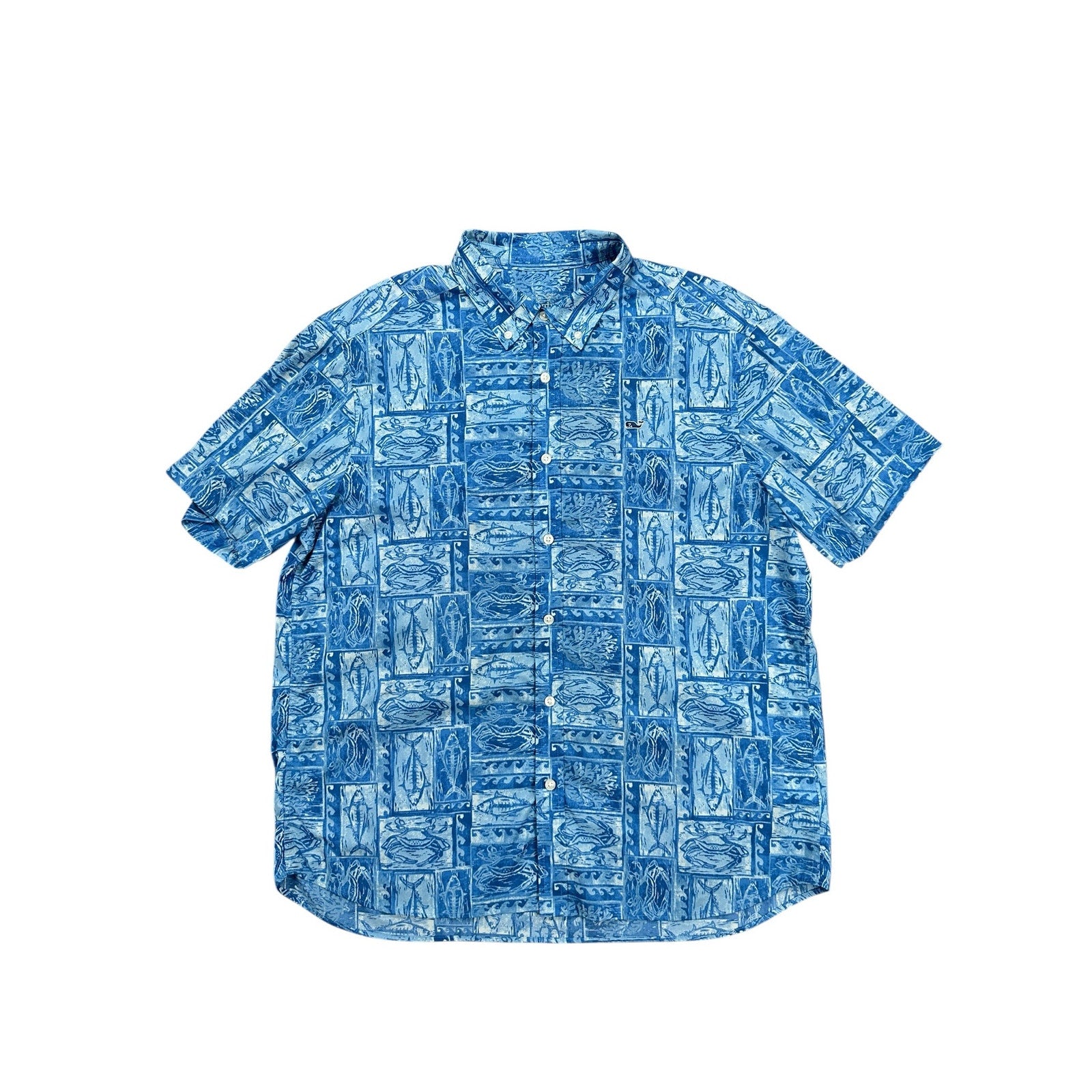 Vineyard Vines Performance Crab Fish Classic Fit Whale Shirt in Blue — Size Large