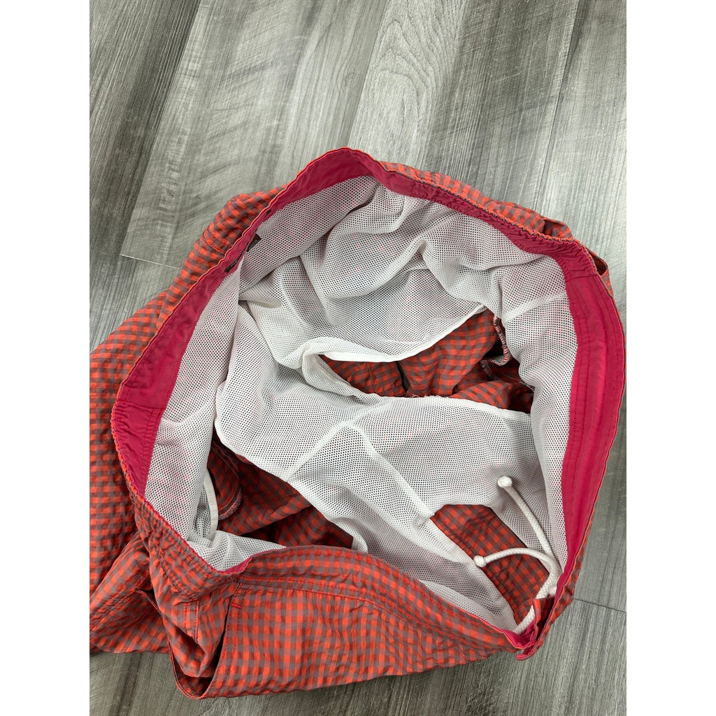 Peter Millar Seersucker Gingham Swim Trunks in Red, Gray — Size 2XL // Preowned