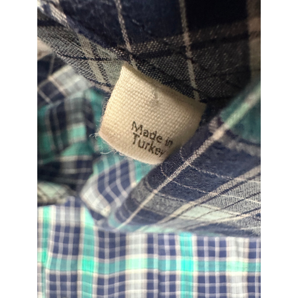 Billy Reid Standard Cut Plaid Long Sleeve Shirt in Navy, Teal, White — Size Medium // Preowned