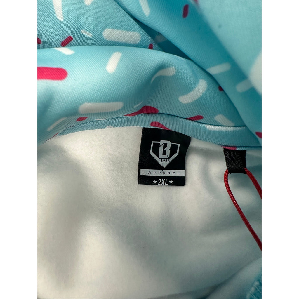 Baseball Lifestyle 101 Ice Cream Pullover Hoodie in Cotton Candy Blue — Size 2XL