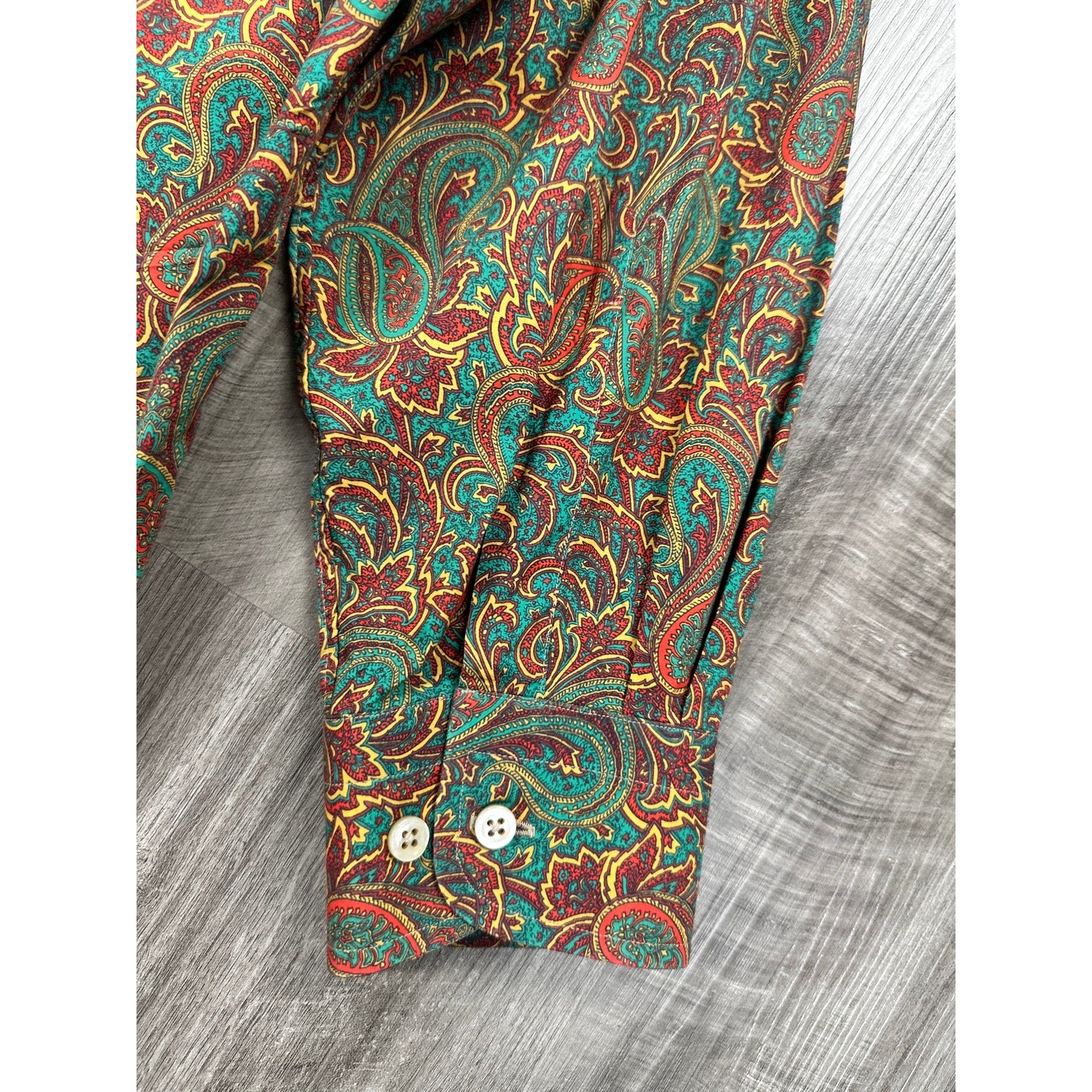 Maus & Hoffman Solemare Made in Italy Paisley Long Sleeve Button Down in Green, Red and Golden Yellow — Size XL // Preowned