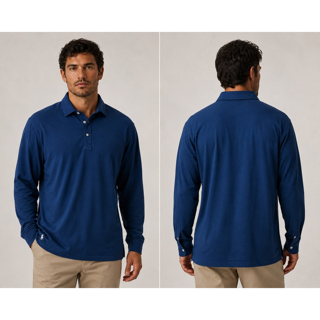 Polo Ralph Lauren Old Classics Sueded Jersey Long Sleeve Polo in Navy — Size 4XLT