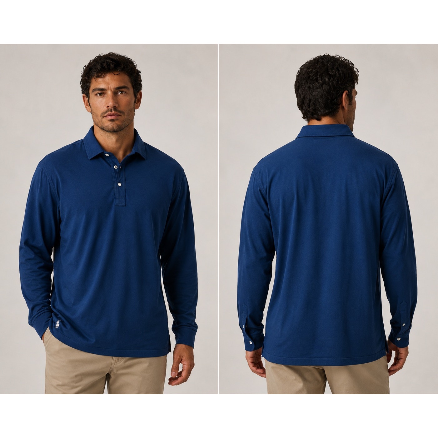 Polo Ralph Lauren Old Classics Sueded Jersey Long Sleeve Polo in Navy — Size 4XLT