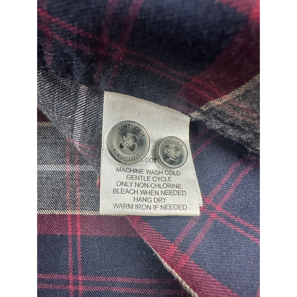 UNTUCKit Alentejo Plaid Flannel Long Sleeve Button Down in Navy Maroon Gray White Cream — Size 2XL // Preowned