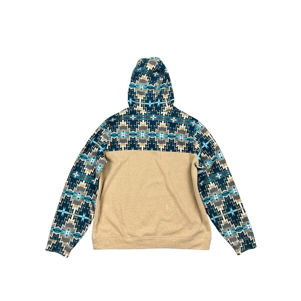 Rock & Roll Denim Aztec Color Block Graphic Tan Henley Hoodie — Size XL // Preowned