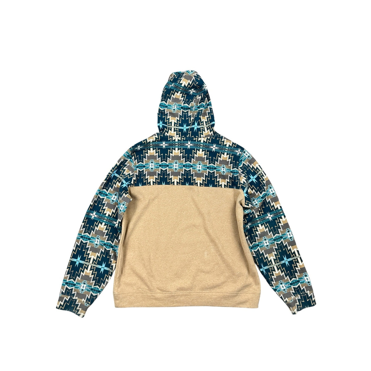 Rock & Roll Denim Aztec Color Block Graphic Tan Henley Hoodie — Size XL // Preowned